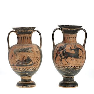 Pair Attic style terracotta amphora vases