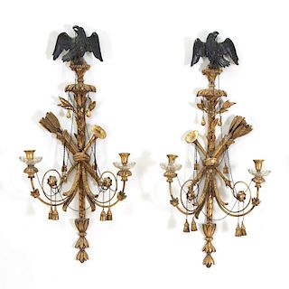 Pair Federal giltwood 2-light wall sconces