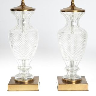 Pair Baccarat style cut glass vase lamps