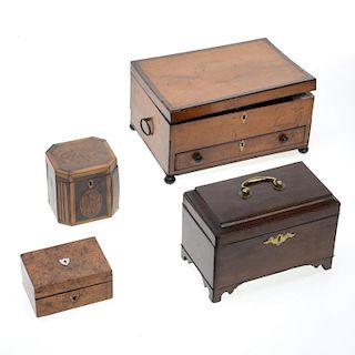 (4) Georgian or Regency wood tea caddies and boxes