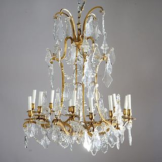 Louis XV style bronze, crystal 12-arm chandelier