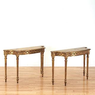 Pair Louis XVI style giltwood console tables