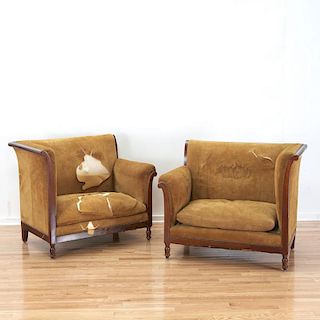 Pair Empire style mahogany "pommier" sofas