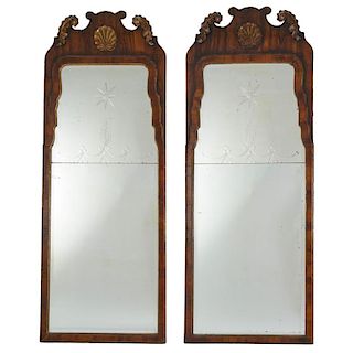 Pair Queen Anne parcel gilt mahogany pier mirrors