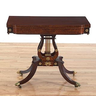 American Classical mahogany lyre base card table