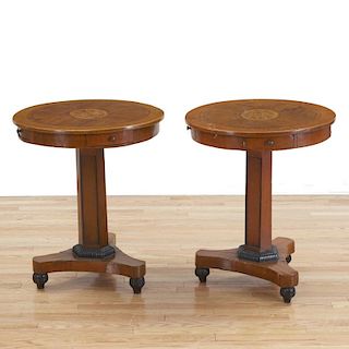 Pair Continental Empire inlaid walnut side tables
