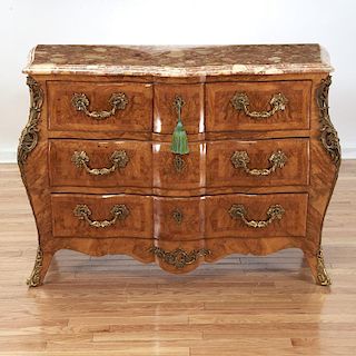 Louis XV style marble top parquetry commode
