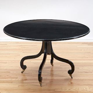 Antique English black lacquered breakfast table
