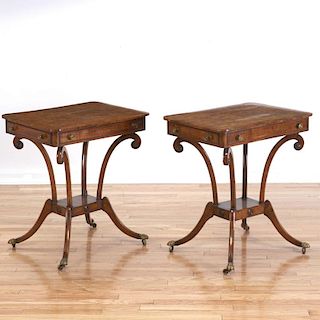 Pr Regency mahogany, rosewood oyster veneer tables