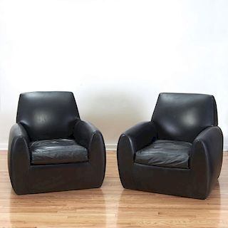 Pair Dakota Jackson custom leather club chairs