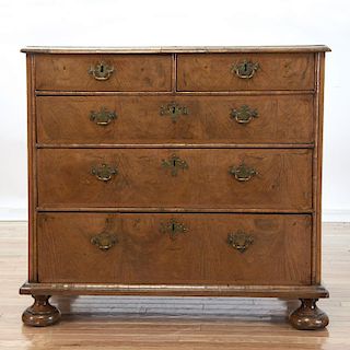 Queen Anne burled walnut chest of drawers