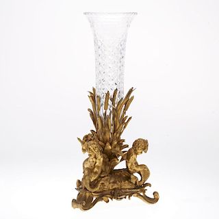 Napoleon III gilt bronze, cut glass centerpiece