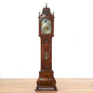 Dutch Rococo inlaid burr walnut tall clock