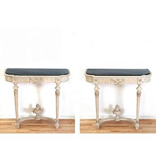 Pair Continental Neo-Classical painted consoles
