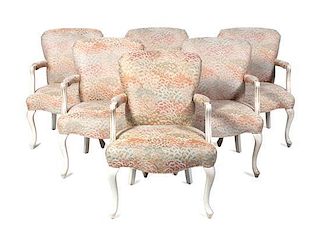 A Set of Six Louis XV Style Painted Fauteuils Height 34 1/2 inches.