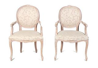 A Pair of Louis XV Style Painted Fauteuils Height 38 3/4 inches.