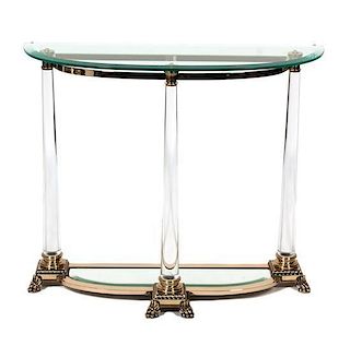 A Neoclassical Style Resin and Glass Occasional Table Height 25 x diameter 26 inches.