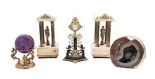 * A Neoclassical Gilt and Patinated Watch Stand Height of first 8 1/2 inches.