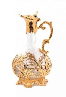 * A French Gilt Bronze Mounted Blown Glass Carafe, Licorn Height 12 inches.