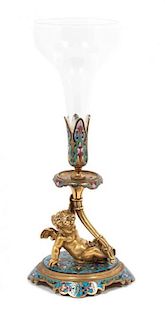 * A French Gilt Bronze, Glass and Champleve Figural Vase Height overall 10 inches.
