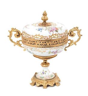 * A Sevres Style Gilt Metal Mounted Porcelain Potpourri Height 9 1/2 inches.