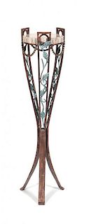 An Art Deco Style Cast Metal and Stone Stand Height 39 inches.