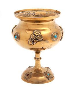* A Victorian Jeweled Brass Compote Height of first 9 3/4 inches.