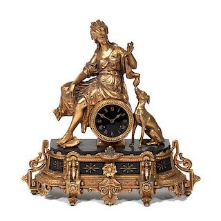 * A Victorian Style Gilt Metal Figural Mantle Clock Height 16 inches.