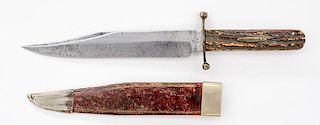 Stag Handle Joseph Rodgers & Sons Bowie Knife With Sheath 