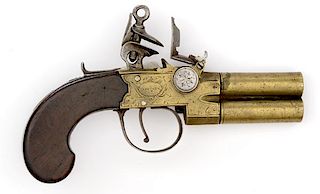 English OakesTwo-Barrel Flintlock Box Lock Pistol 