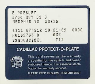 ELVIS PRESLEY CADILLAC WARRANTY CARD