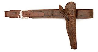 Custom-made Hand-tooled Leather Holster and Belt
