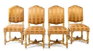 A Set of Four Louis XIV Style Giltwood Side Chairs Height 42 inches.