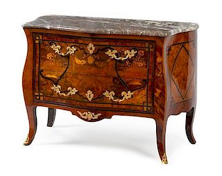 * A Louis XV Gilt Bronze Mounted Marquetry Commode Height 32 x width 43 1/2 x depth 23 inches.