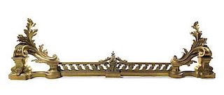 A Louis XV Style Gilt Metal Fireplace Suite Height 16 1/2 inches.