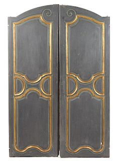 A Pair of French Painted and Parcel Gilt Doors Height 74 1/4 x width 24 1/2 inches.