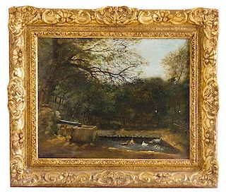* Attributed to Charles Daubigny, (French, 1817-1878), Landscape with Ducks and Pond