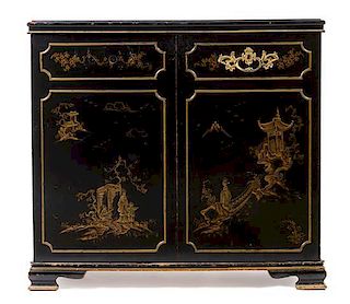 * A French Gilt Bronze Mounted Lacquer Cabinet Height 40 x width 42 x depth 24 inches.