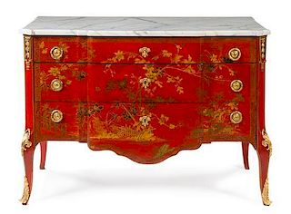 * A Louis VX/XVI Transitional Gilt Bronze Mounted Lacquered Commode Height 35 x width 50 x depth 24 inches.