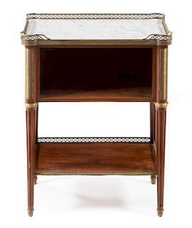 A Louis XVI Style Gilt Bronze Mounted Mahogany Side Table Height 29 x width 22 3/4 x depth 13 7/8 inches.