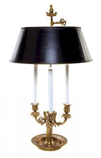 A French Brass Three-Light Bouillotte Lamp Height 26 inches.
