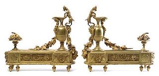 A Pair Louis XVI Style Gilt Bronze Chenets Height 18 x width 19 inches.