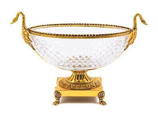 An Empire Style Gilt Bronze Mounted Cut Glass Bowl Height 11 x width 16 1/2 inches.