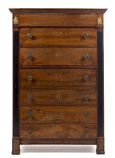 * An Empire Style Mahogany Chest of Drawers Height 60 x width 41 x depth 18 1/2 inches.