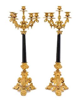 A Pair of Louis Philippe Gilt Bronze Five-Light Candelabra Height 24 1/2 inches.