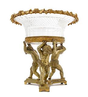 A French Gilt Bronze and Cut Glass Figural Centerpiece Height 14 inches.
