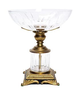A Gilt Metal Mounted Cut Glass Center Bowl Height 13 7/8 inches.