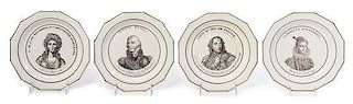 Four French Transfer Decorated Plates Diameter 8 1/2 inches.