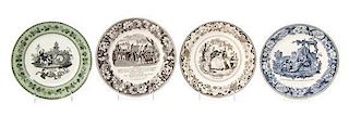 Four French Transfer Decorated Plates Diameter 8 1/4 inches.