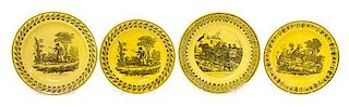 Four French Transfer Decorated Plates Diameter of largest 9 1/2 inches.